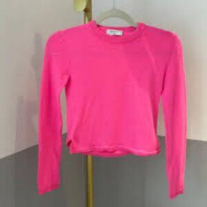 Aritzia Babaton cropped sculpt knit long sleeve crew neck top hot pink size M